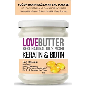 Love Butter Kuru ve Yıpranmış Saçlar Için Keratin&biotin Onarıcı Saç Maskesi Tüm Saç Tiplerine Uygun, Parlak ve Güçlü Görünüm Sağlar