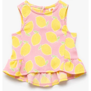 Bisiklet Yaka Bürümcük Kolsuz Fırfırlı Limon Desenli Atlet