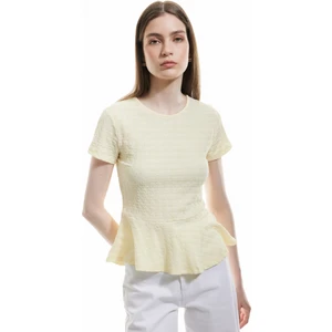 Bürümcük Kumaş Dokulu Kısa Kollu Bisiklet Yaka Peplum Tişört