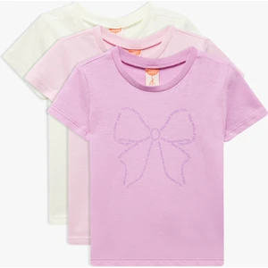 Pamuklu 3'lü Kiraz ve Fiyonk Baskılı Tişört Seti