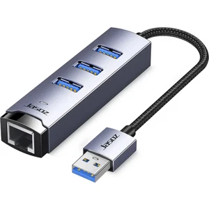Jazos 4in1 Type C To 1x 5gbps RJ45 ve 3x USB Çoğaltıcı Okuyucu Adaptör, Klavye, Mouse Okuyucu