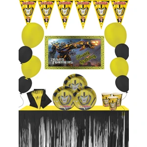 Metalize Masa Etekli Afişli Bumblebee 16 Kişilik Doğum Günü Parti Malzemeleri Seti