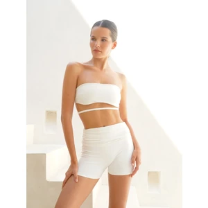 Dhyana Büzgü Detay Kısa Beyaz Şort
