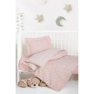 Bebek Müslin %100 Pamuk Jakarlı Nevresim Takımı - Star Pembe