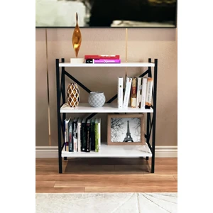 Rosec Metal Kitaplık 3 Raflı Dekoratif Dosya Kitap Raf Ofis Ev Rafı Kitap Raf Beyaz