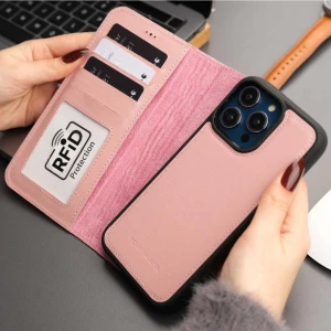 Casper Apple iPhone 16 Pro Max Deri Kılıf Magsafe Mıknatıslı Ayrılabilir Cüzdan-Pembe