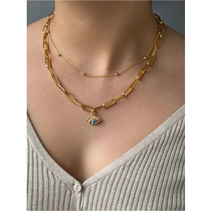 Kadın 2li Göz Detay Zincir Set Kolye