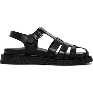 Kadın Siyah Bantlı Deri Comfort Sandalet 25SFD300418
