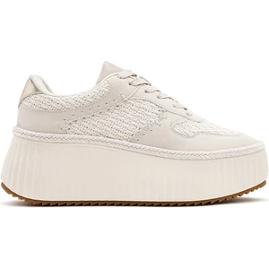 Kadın Bej Bağcıklı Kalın Tabanlı Örgülü Sneaker 25SFD430914