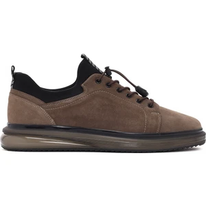 Erkek Vizon Bağcıklı Kalın Tabanlı Deri Casual Sneaker 25SFD640810