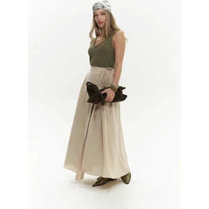 Aida İp Detay Pileli Bej Etek