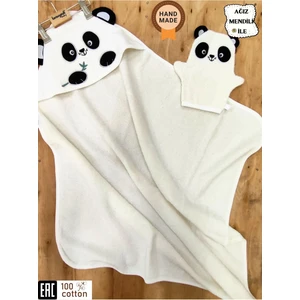 Pamuklu & Başlıklı Bebek Banyo Havlusu - Panda Nakışlı & Keseli Havlu Seti - Yumuşak & Su Emici