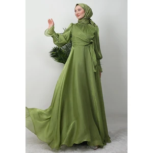 Giza Store Fiyonk Detay Ipek Abiye Fıstık Yeşil