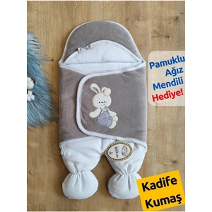 Kadife Ayıcıklı Ayaklı Kundak Sütlü Kahve