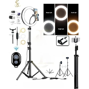 Mega Paket Bluetooth Kumandalı 10INÇ Rıng Lıght Youtuber Tıktok LED Telefon Tutacaklı 2.1mt Trıpod