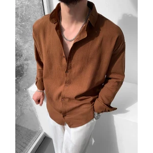 Magıcalfashıon Erkek Oversize Uzun Kollu Yazlık Keten Gömlek
