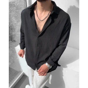 Magıcalfashıon Erkek Oversize Uzun Kollu Yazlık Keten Gömlek