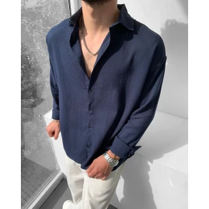 Magıcalfashıon Erkek Oversize Uzun Kollu Yazlık Keten Gömlek