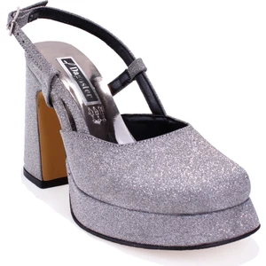 DZA07-337560 Platin Simli  Platform Topuklu Kadın Ayakkabı