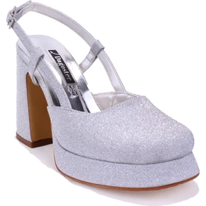 DZA07-337560 Gümüş Simli  Platform Topuklu Kadın Ayakkabı