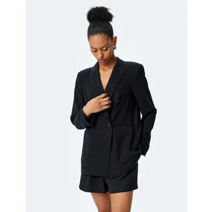 Uzun Kollu Düğmeli Cepli Kruvaze Oversize Blazer Ceket