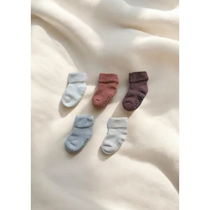 Cherry Wool Cotton Kaydırmaz Taban 5'li Dikişsiz Organik Pamuklu Bebek Havlu Çorap Seti
