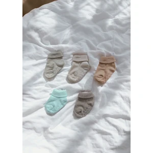 Kaydırmaz Taban 5'li Dikişsiz Organik Pamuklu Bebek Çorap Seti