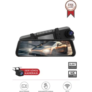 M8/8804 Siyah 4K Araç Içi 9.6 Inç Dokunmatik Dikiz Ayna Gece Görüş Gps Önvearka Araç Kamerası