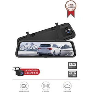 V7AHD Siyah 1080P Araç Içi 9.6inç Dokunmatik Dikiz Ayna Gece Görüşü Ön ve Arka Araç Kamerası
