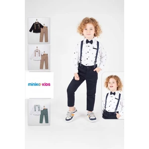 Miniko Kids Erkek Çocuk Pamuk Gömlek Pantolon Papyon Pantolon Askısı Takım