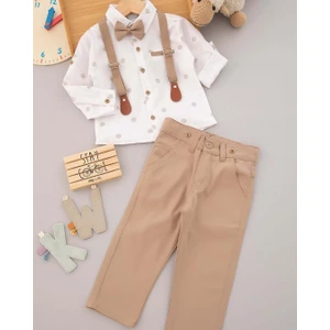Miniko Kids Erkek Çocuk Pamuk Gömlek Pantolon Papyon Pantolon Askısı Takım