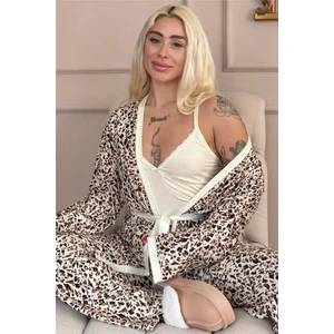 Krem Wild Elegance Exclusive Örme Sabahlıklı Kadın Pijama Takım