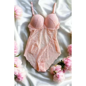 Pembe Dantelli Dolgulu Bodysuit Babydoll