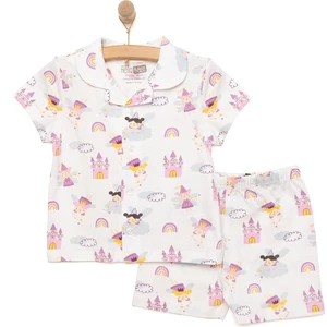 Gömlek Yaka Peri Desenli Kısa Kol Pijama Takımı