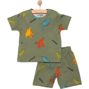 Erkek Kısa Kol Dinazor Desenli Bisiklet Yaka Pijama Takımı
