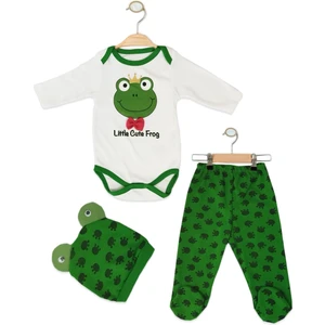 Trend Bebe Butik Kurbağa Temalı 3'lü Bebek Takımı  Pamuk Unisex Bebek Zıbın Seti Yenidoğan ve 0-6 Ay