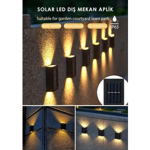 4 Ledli Solar Çift Taraflı Duvar Lambası Güneş Enerjili Aydınlatma Dekorasyon Aplik Işık