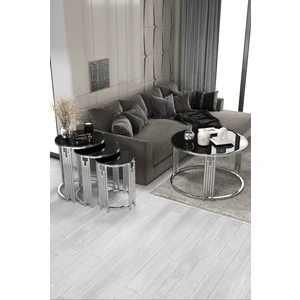 Home Plus Mobilya Piyano Set Orta Sehpa Takımı Gümüş Siyah