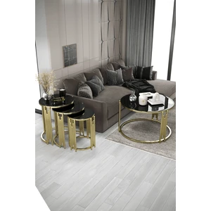 Home Plus Mobilya Piyano Set Orta Sehpa Takımı Gold Siyah