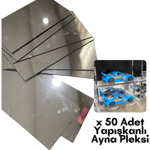 50 Adet 9x4 Dikdörtgen  Dekoratif Pleksi Kendinden Yapışkanlı  Gümüş Akrilik Ayna