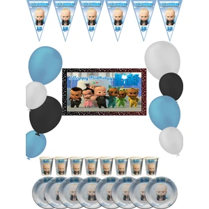 Patron Bebek Bayraklı ve Afişli 8 Kişilik Baby Boss Doğum Günü Parti Malzemeleri Süsleri Seti