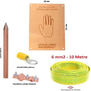 Statik Elektrik Topraklama Levha Seti 02 (Levha + Topraklama Çubuğu+Topraklama Kablosu 10 Metre +Bağlantı Mlz)