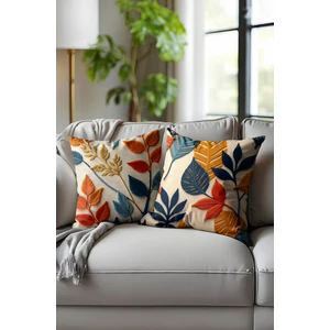 Dijital Baskılı Dokuma Desenli Kırlent Kılıfı. Çift Taraflı Gizli Fermuarlı 2'li Kırlentkılıfı