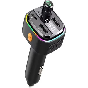 Car-In Bluetooth Wireless 3.1A 2usb Tf Kartlı Type-C Rgb Işıklı Araç Içi Fm Transmitter Şarj Cihazı