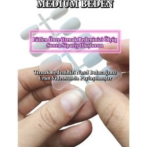 Easy Beauty 100 Adet Jel Tips BALERİN MEDIUM Beden KISA Takma Tırnak Seti. Kutulu ve Yapıştırıcı Hediyeli