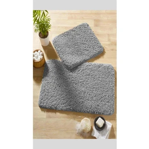 Gri Shaggy Kıvırcık Halı Kaymaz Tabanlı 2'li Set Banyo Halısı Paspas Seti 60 x 100 cm