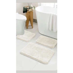 Home %100 Doğal Kaymaz Taban Yıkanabilir Krem Shaggy 3’lü Banyo Halısı, Paspas