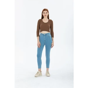 Snow Açık Kar Mavi Yüksek Bel Toparlayıcı Dar Paça Skinny Power Likralı Kot Pantalon