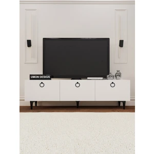 Roma Tv Ünitesi 150 cm Üç Kapaklı Raflı Ayaklı Tv Sehpası Beyaz