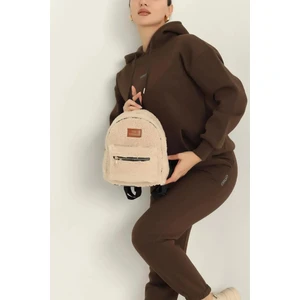Kadın Günlük Şık Peluş Bej Sırt Çantası Modern ve Sevimli Tasarım 30X30(YXG)